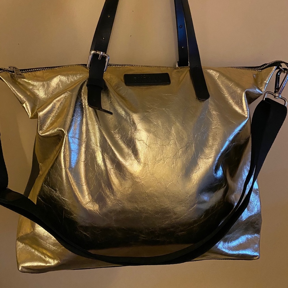 Rudsak Gold Leather Tote Large Crossbody Carryall Bag